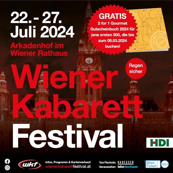 Wiener Kabarettfestival 2024 Gourmet Gutscheinbuch 600x600 © Lefor Oberbauer GmbH